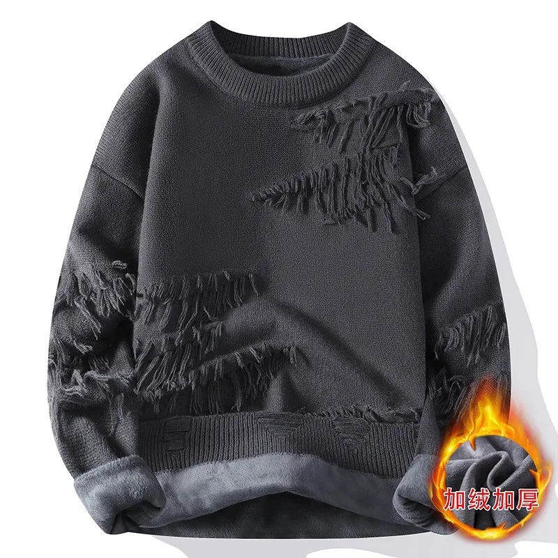 New Fashion Men Streetwear Knitted Sweaters Man Outwear Loose Casual Oneck Pullovers Sweaters Male Fleece Winter Clothing 4Xl