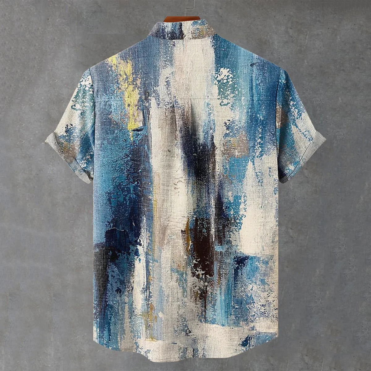 Men’s Vintage Abstract Geometric Oil Painting Gradient Art Short Sleeve Shirt | Premium Cotton Linen Shirt for Men