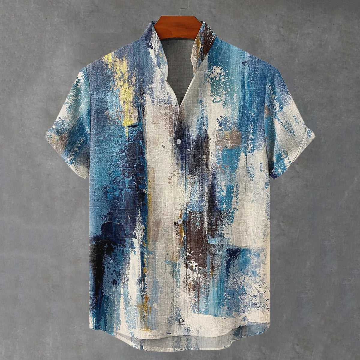 Men’s Vintage Abstract Geometric Oil Painting Gradient Art Short Sleeve Shirt | Premium Cotton Linen Shirt for Men