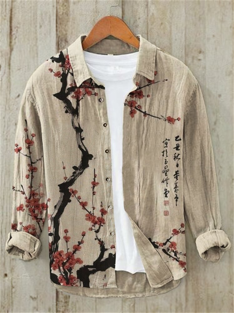 Men’s Floral Ink Painting Vintage Cotton And Linen Shirt | Premium Cotton Linen Shirt for Men