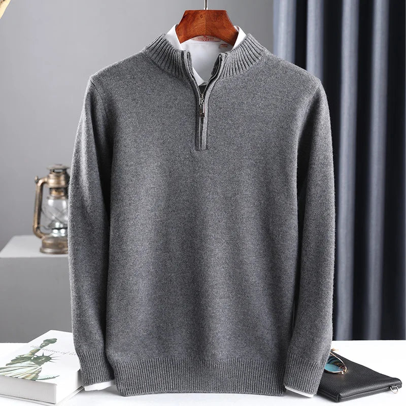 2025 New Pure Cashmere Sweater Mens Knit Large Size Highend Top 100Wool Half High Neck Thick Pullover Winter Youth Wild Warm