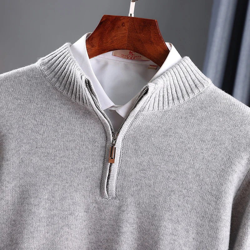 2025 New Pure Cashmere Sweater Mens Knit Large Size Highend Top 100Wool Half High Neck Thick Pullover Winter Youth Wild Warm