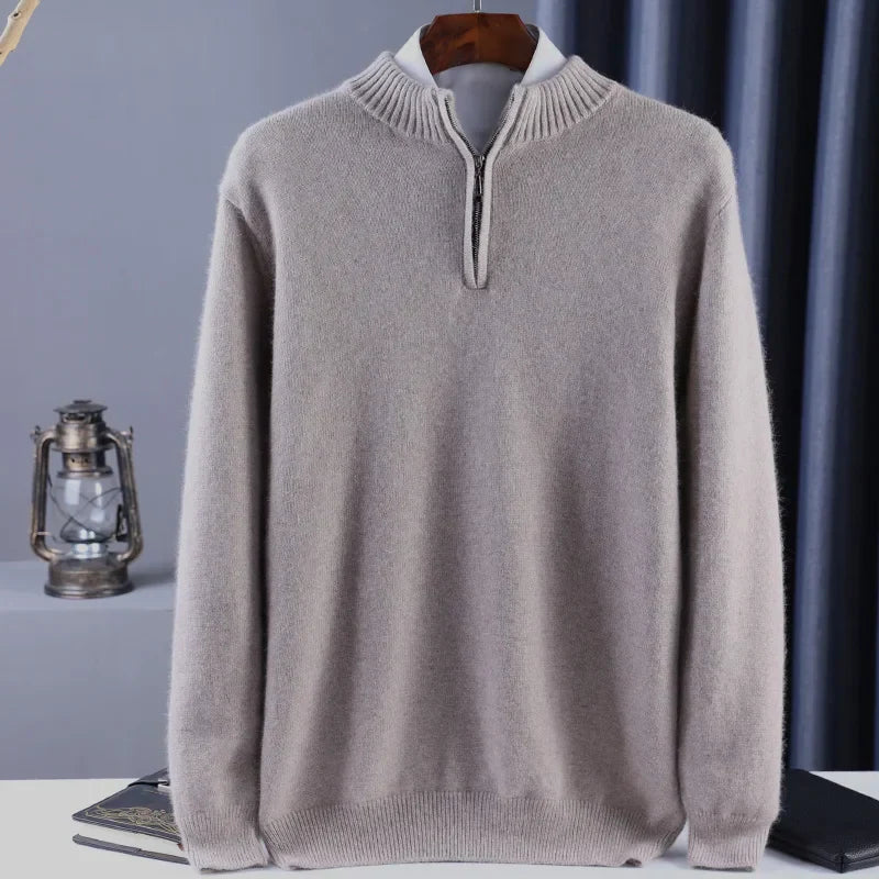 2025 New Pure Cashmere Sweater Mens Knit Large Size Highend Top 100Wool Half High Neck Thick Pullover Winter Youth Wild Warm