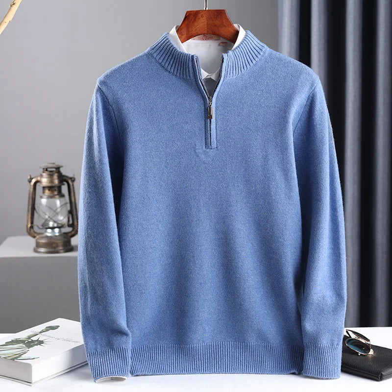 2025 New Pure Cashmere Sweater Mens Knit Large Size Highend Top 100Wool Half High Neck Thick Pullover Winter Youth Wild Warm