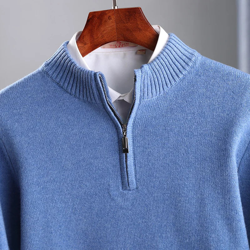 2025 New Pure Cashmere Sweater Mens Knit Large Size Highend Top 100Wool Half High Neck Thick Pullover Winter Youth Wild Warm