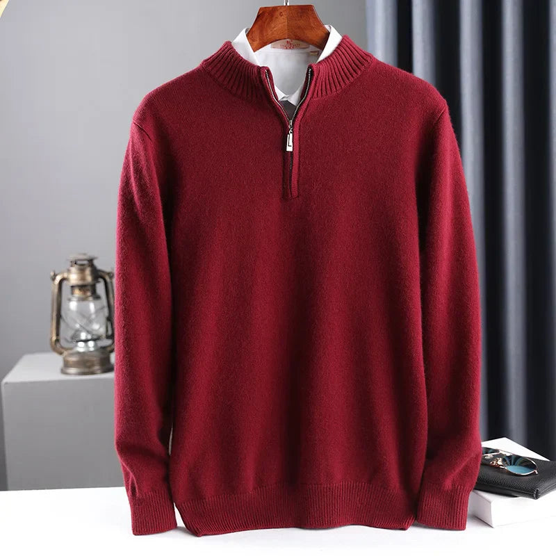 2025 New Pure Cashmere Sweater Mens Knit Large Size Highend Top 100Wool Half High Neck Thick Pullover Winter Youth Wild Warm