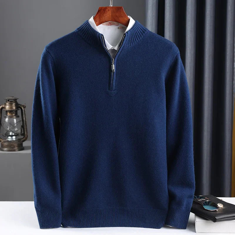 2025 New Pure Cashmere Sweater Mens Knit Large Size Highend Top 100Wool Half High Neck Thick Pullover Winter Youth Wild Warm