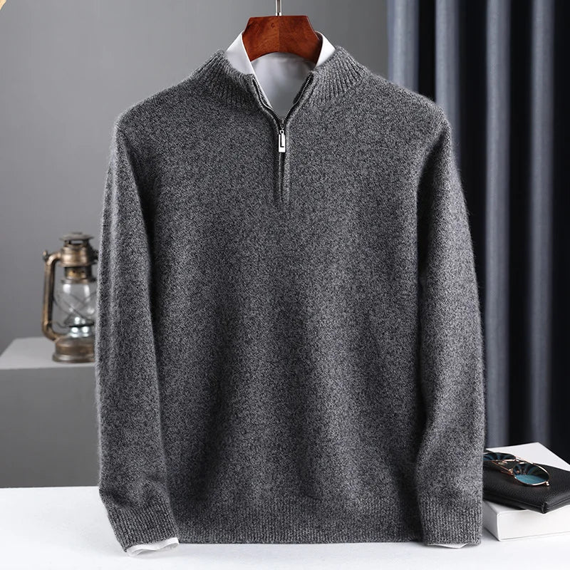 2025 New Pure Cashmere Sweater Mens Knit Large Size Highend Top 100Wool Half High Neck Thick Pullover Winter Youth Wild Warm