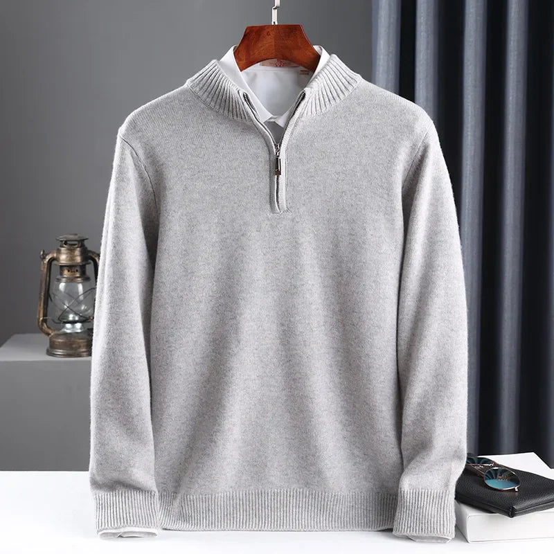 2025 New Pure Cashmere Sweater Mens Knit Large Size Highend Top 100Wool Half High Neck Thick Pullover Winter Youth Wild Warm