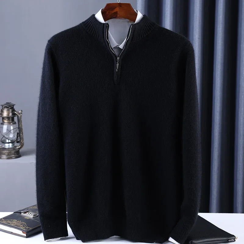 2025 New Pure Cashmere Sweater Mens Knit Large Size Highend Top 100Wool Half High Neck Thick Pullover Winter Youth Wild Warm