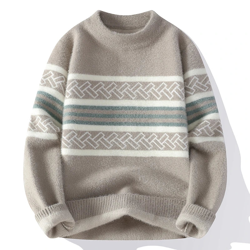 2024 Winter New Style Mens Sweater Knitted Striped Men Fashion Sweaters Thicken Warm Wool Pullovers Sweater Male Clothing