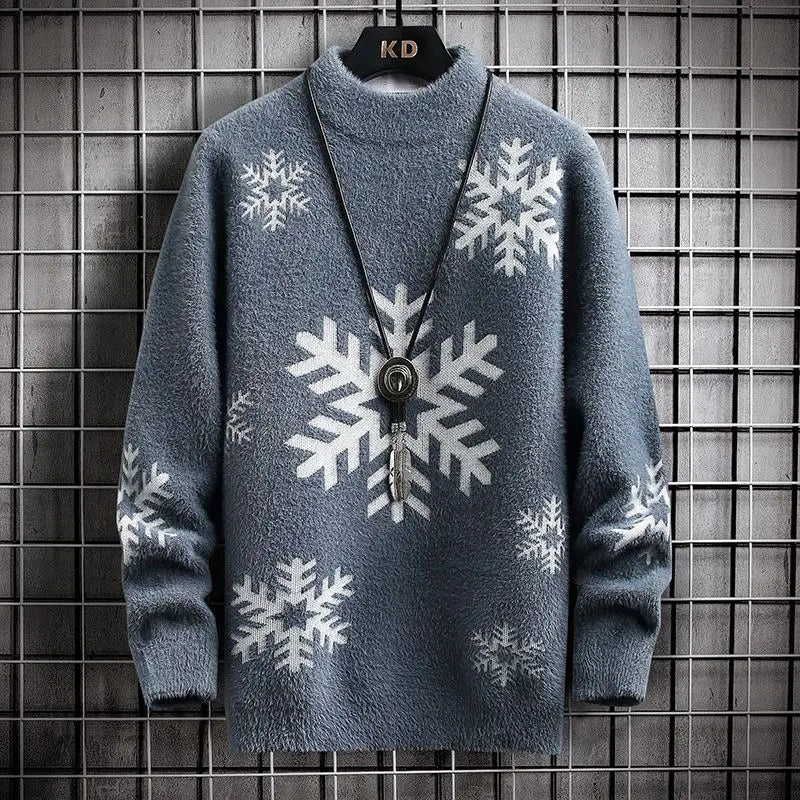 Half High Neck Sweater For Men Thick Imitation Mink Fur Knitted Sweater Youth Thread Jacket