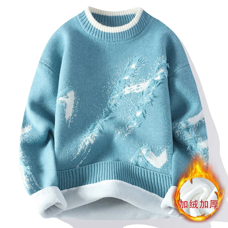 New Fashion Men Streetwear Knitted Sweaters Man Outwear Loose Casual Oneck Pullovers Sweaters Male Fleece Winter Clothing 4Xl