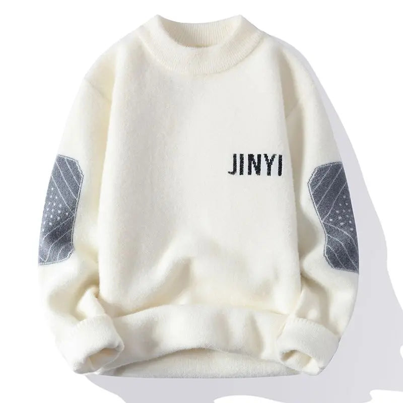Fashion Oneck Spliced Knitted Letter Sweaters Mens Clothing 2024 Autumn Winter New Loose Casual Pullovers Loose Allmatch Tops