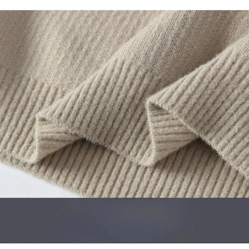 Autumn Winter Mens Clothing Turndown Collar Pullover Striped Patchwork Long Sleeve Fake Two Pieces Sweater Knitted Tops
