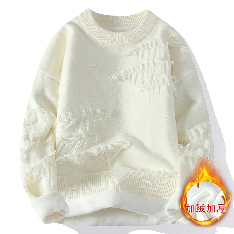 New Fashion Men Streetwear Knitted Sweaters Man Outwear Loose Casual Oneck Pullovers Sweaters Male Fleece Winter Clothing 4Xl
