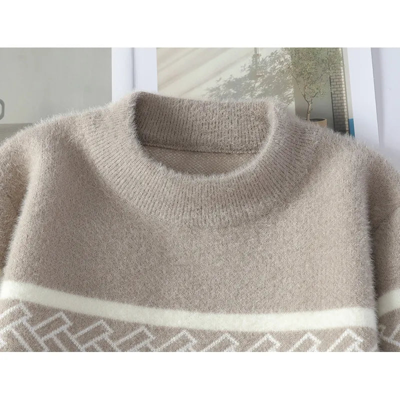 2024 Winter New Style Mens Sweater Knitted Striped Men Fashion Sweaters Thicken Warm Wool Pullovers Sweater Male Clothing