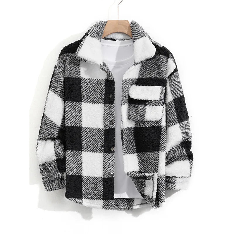 Casual Plaid Mens Jacket Spring Autumn New Style Middle Youth Breathable Loose Fit Button Up Outerwear Fashionable Top