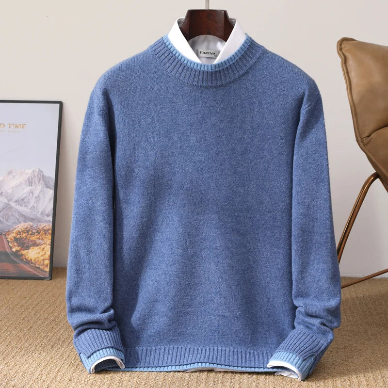 Thickened 100 Pure Wool Mens Semihigh Neck Autumn And Winter New Contrast Bottoming Sweater Business Warm Coat