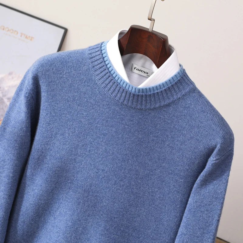 Thickened 100 Pure Wool Mens Semihigh Neck Autumn And Winter New Contrast Bottoming Sweater Business Warm Coat