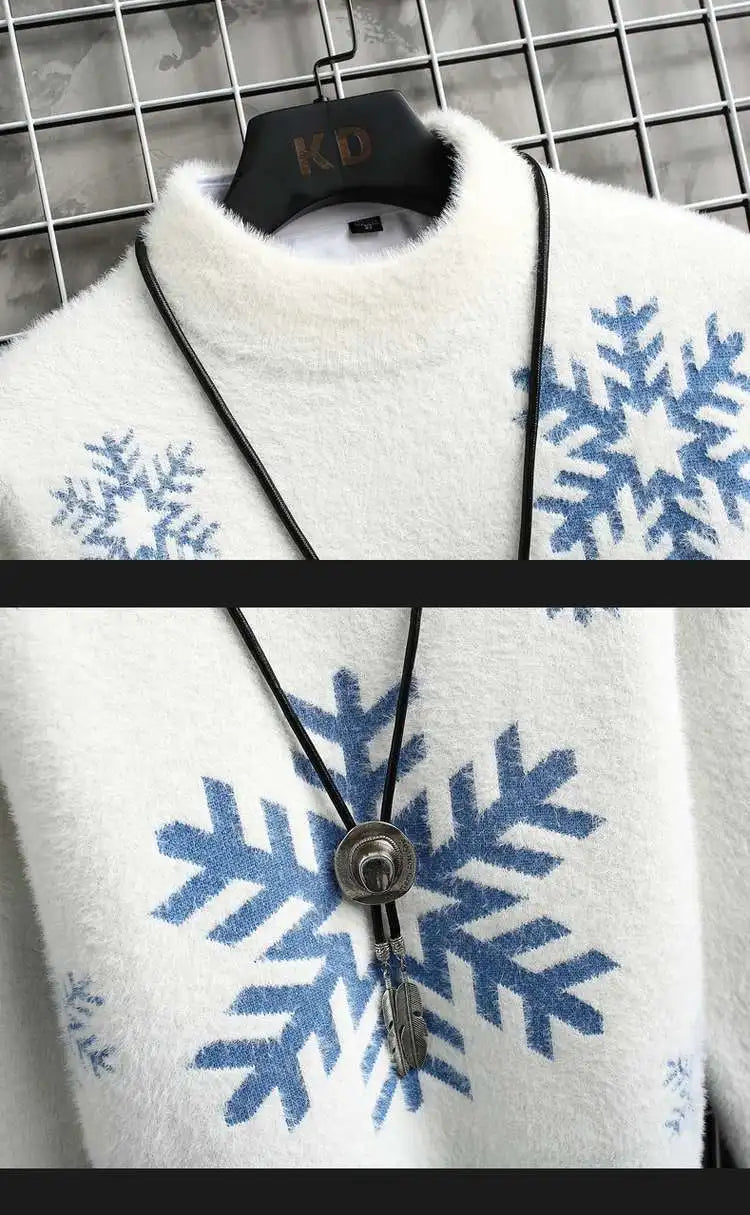 Half High Neck Sweater For Men Thick Imitation Mink Fur Knitted Sweater Youth Thread Jacket