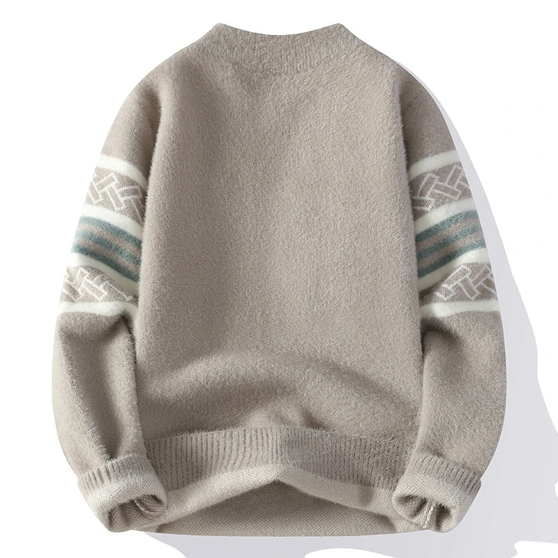 2024 Winter New Style Mens Sweater Knitted Striped Men Fashion Sweaters Thicken Warm Wool Pullovers Sweater Male Clothing