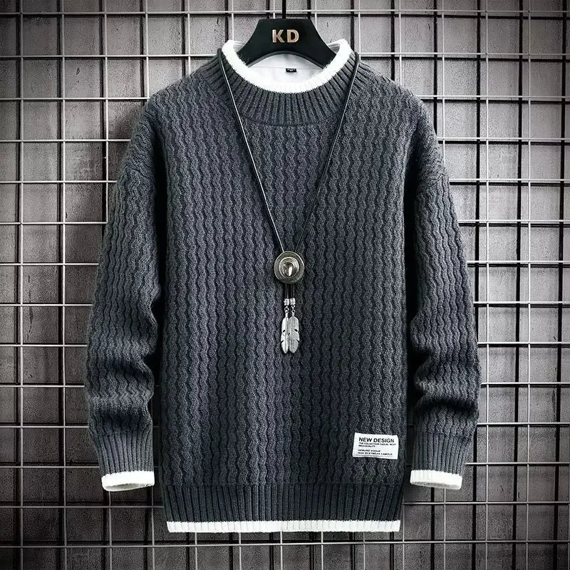 2022 Autumnwinter Trendy Korean Style Loose Fit Knitted Sweater For Men Casual Lazy Line Clothes Jacket Hong Kong Style