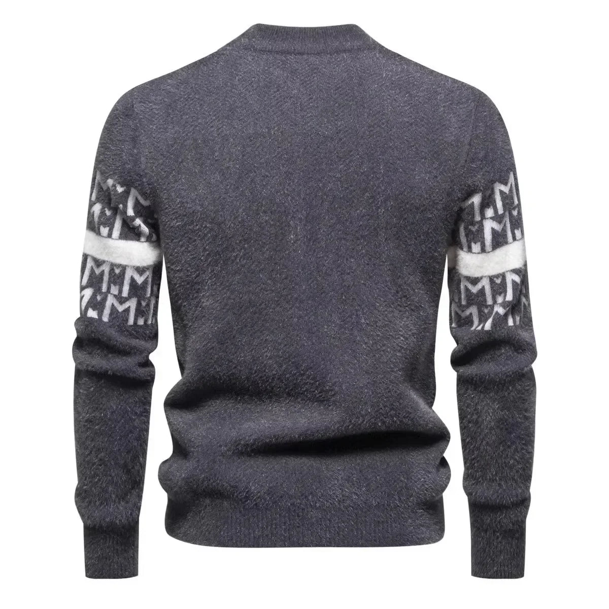 Mens Autumn Winter Knitted Sweater Round Neck Warm Inner Wear Loose Cashmere Flower Patterned Top Youth Casual Long Sleeve