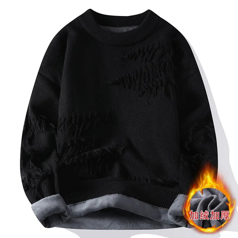 New Fashion Men Streetwear Knitted Sweaters Man Outwear Loose Casual Oneck Pullovers Sweaters Male Fleece Winter Clothing 4Xl