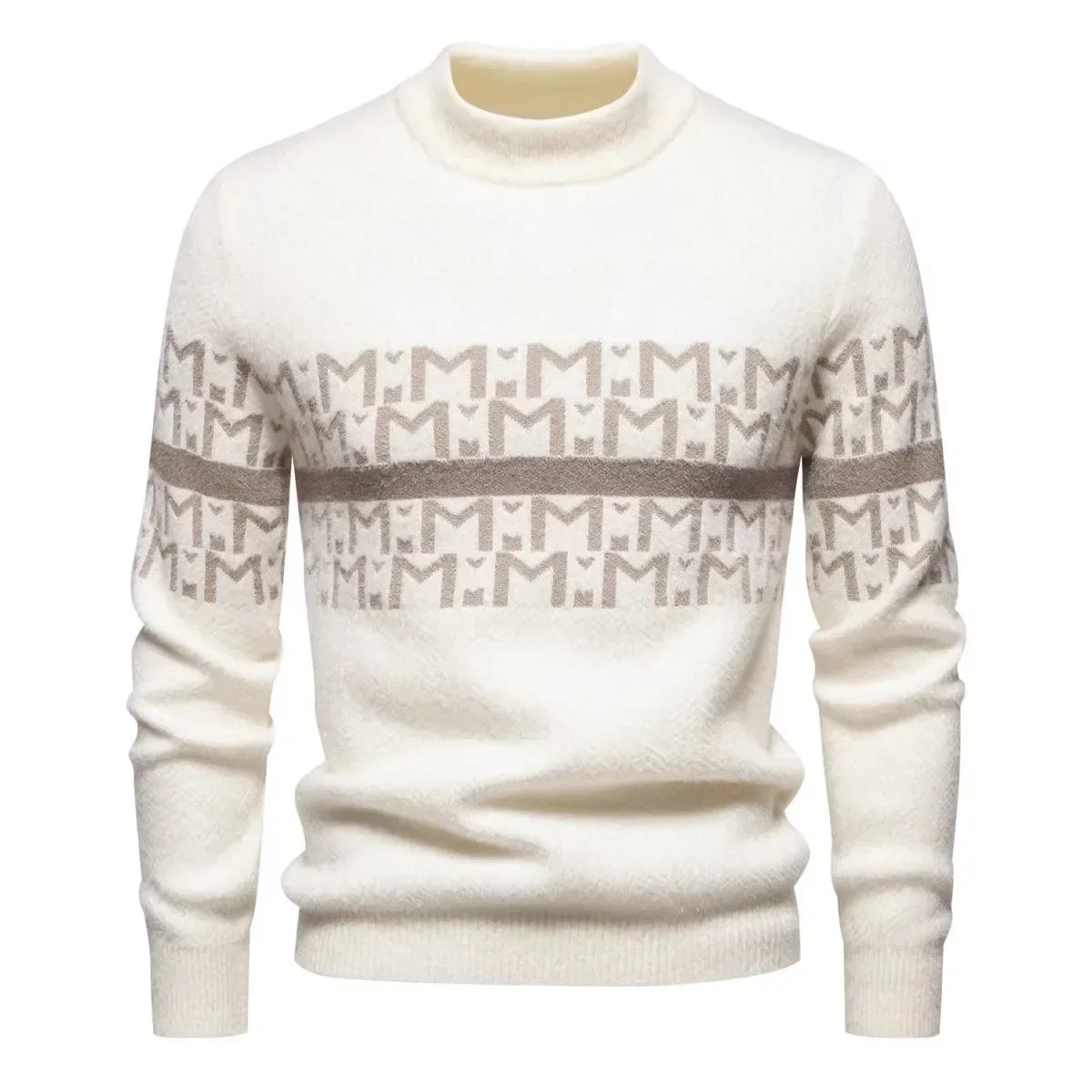 Mens Autumn Winter Knitted Sweater Round Neck Warm Inner Wear Loose Cashmere Flower Patterned Top Youth Casual Long Sleeve