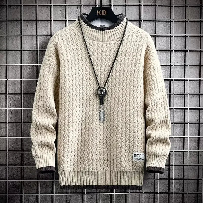 2022 Autumnwinter Trendy Korean Style Loose Fit Knitted Sweater For Men Casual Lazy Line Clothes Jacket Hong Kong Style