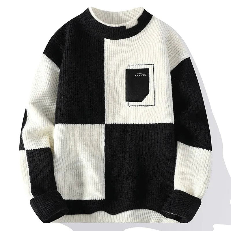 Mens Knitted Sweater Oneck Loose Pullover Contrast Letter Warm Casual Fashion Autumn And Winter Elegant Commuting Knitwear