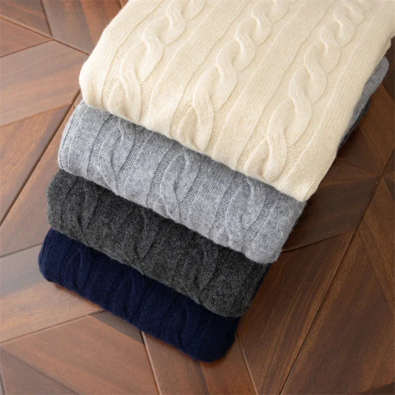 Autumn And Winter New Wool Sweater Mens Round Collar Pure Color Pullover Jacquard Thick Sweater Loose Cashmere Sweater