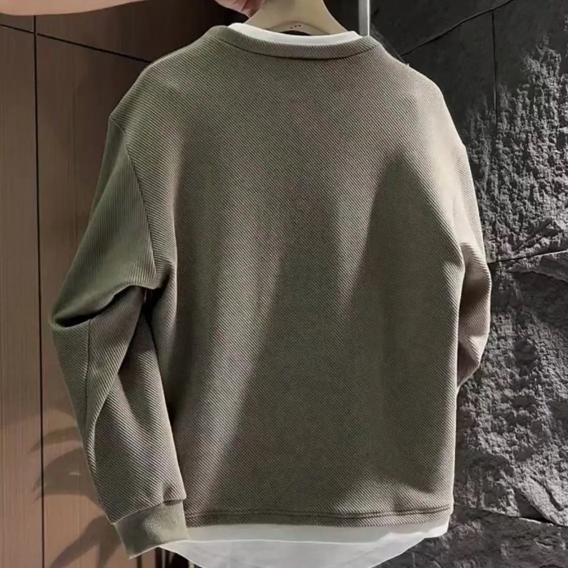 Autumn New Fake Two Piece Mens Allmatch Pullovers Top Long Sleeve Plus Size Loose Casual Hoodies Fashion Korean Men Clothing