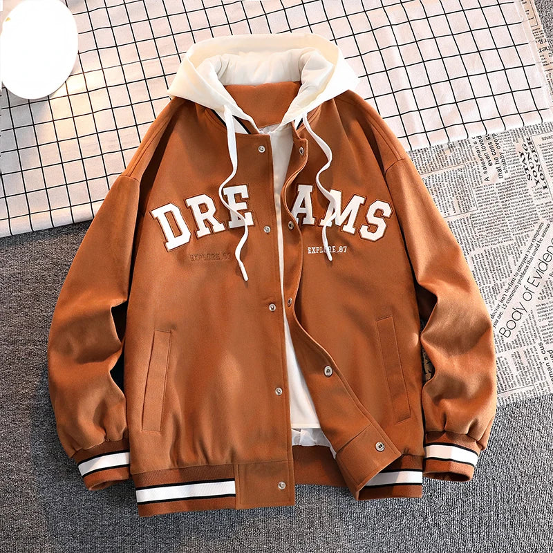 High Quality Varsity Baseball Uniform Jacket Mens Autumn New Trendy Brand Allmatch Student Hooded Jacket Plus Size Coats Women