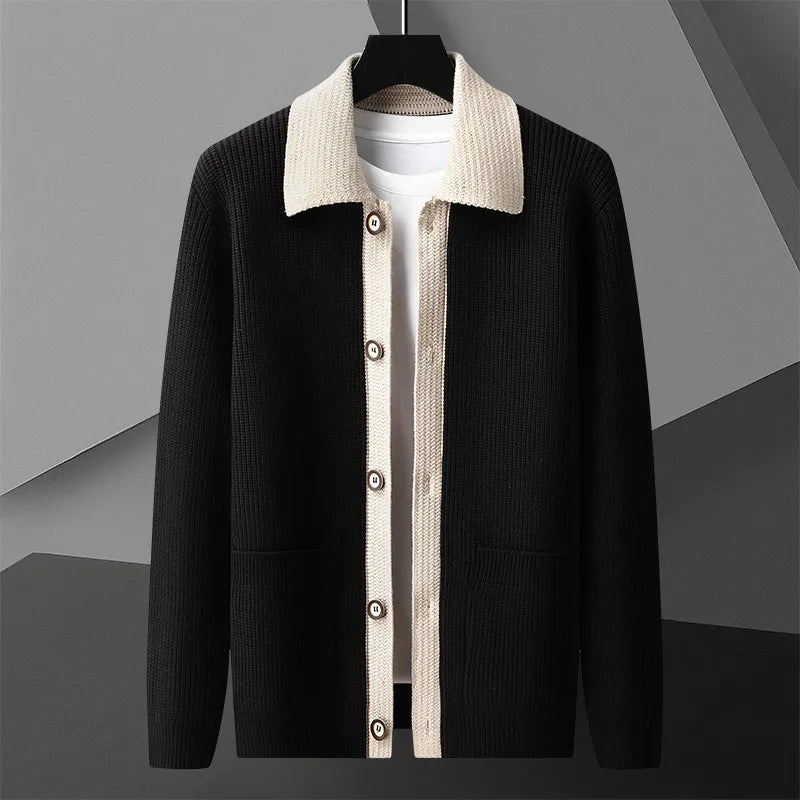 Fashion Splicing Knitted Cardigan Men 2024 Autumn Winter New Highend Brand Exquisite Pocket  Korean Style Popular Sweater Coat