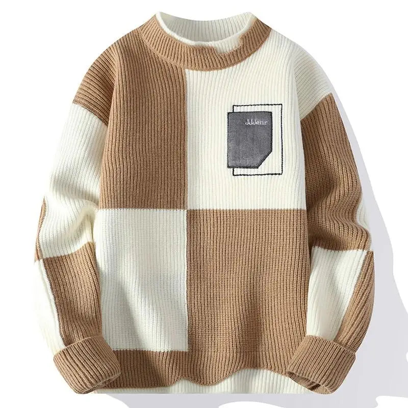 Mens Knitted Sweater Oneck Loose Pullover Contrast Letter Warm Casual Fashion Autumn And Winter Elegant Commuting Knitwear