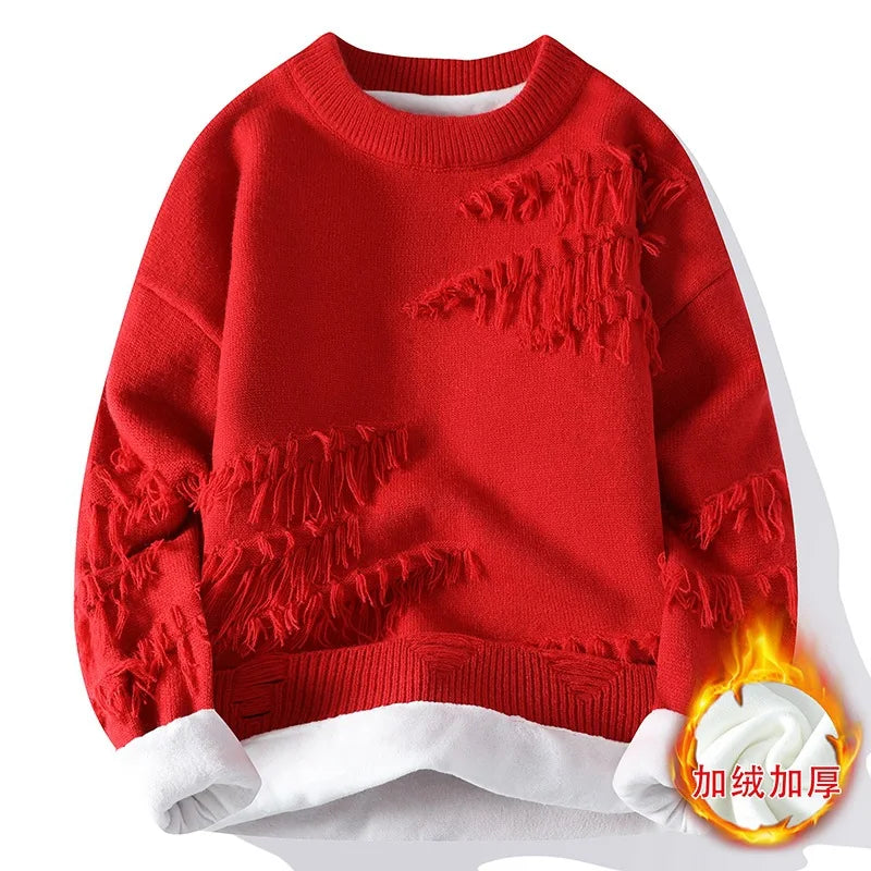 New Fashion Men Streetwear Knitted Sweaters Man Outwear Loose Casual Oneck Pullovers Sweaters Male Fleece Winter Clothing 4Xl