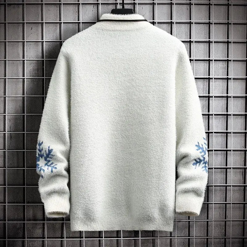 Half High Neck Sweater For Men Thick Imitation Mink Fur Knitted Sweater Youth Thread Jacket