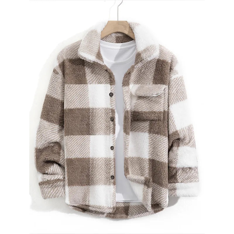 Casual Plaid Mens Jacket Spring Autumn New Style Middle Youth Breathable Loose Fit Button Up Outerwear Fashionable Top