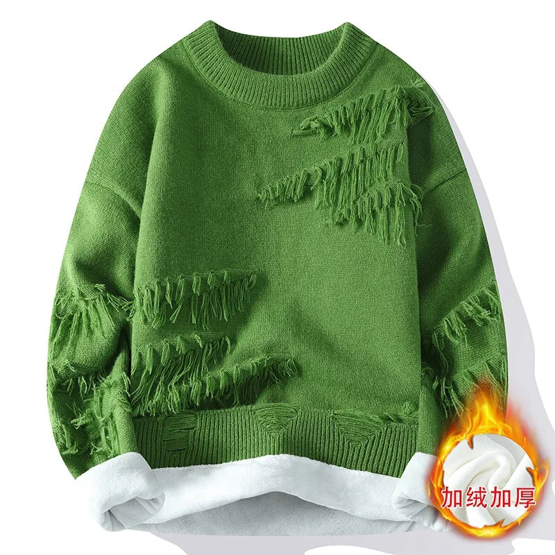 New Fashion Men Streetwear Knitted Sweaters Man Outwear Loose Casual Oneck Pullovers Sweaters Male Fleece Winter Clothing 4Xl