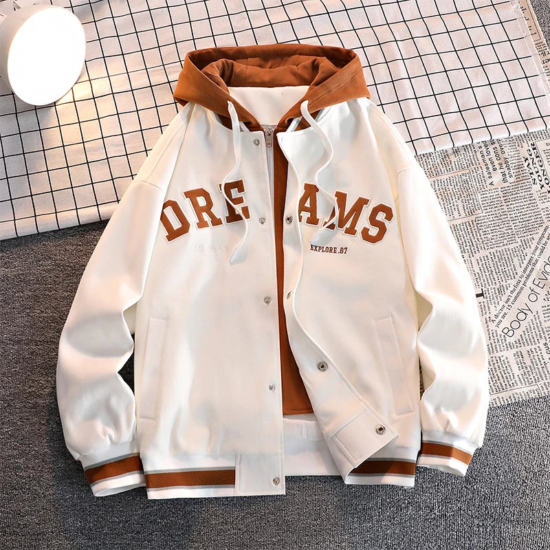 High Quality Varsity Baseball Uniform Jacket Mens Autumn New Trendy Brand Allmatch Student Hooded Jacket Plus Size Coats Women
