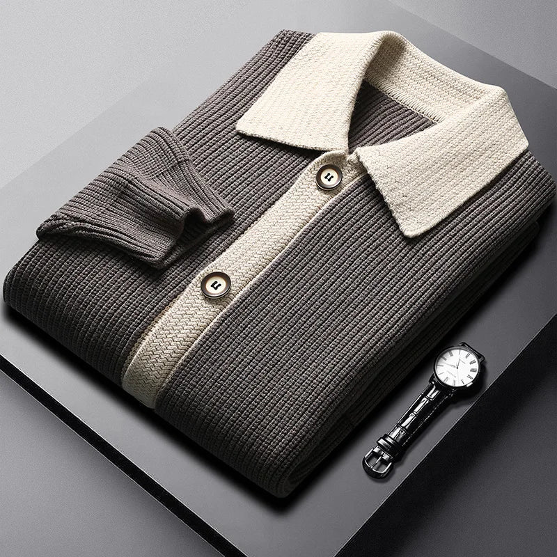 Fashion Splicing Knitted Cardigan Men 2024 Autumn Winter New Highend Brand Exquisite Pocket  Korean Style Popular Sweater Coat