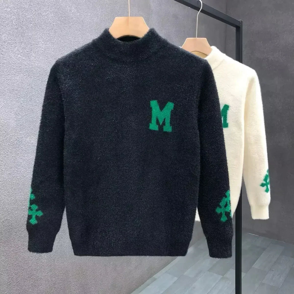 Quality Mink Velvet Knitted Sweater Round Neck Mens Autumn Winter Casual Fashionable Youth Student Knitwear Comfortable Sweatsh