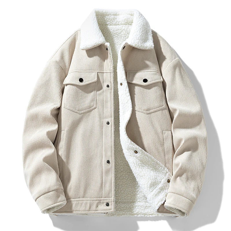 2024 Winter New Cashmere Stand Up Collar Cotton Jacket Thickened Warm Youth Fashion Versatile Cotton Jacket Corduroy Fabric