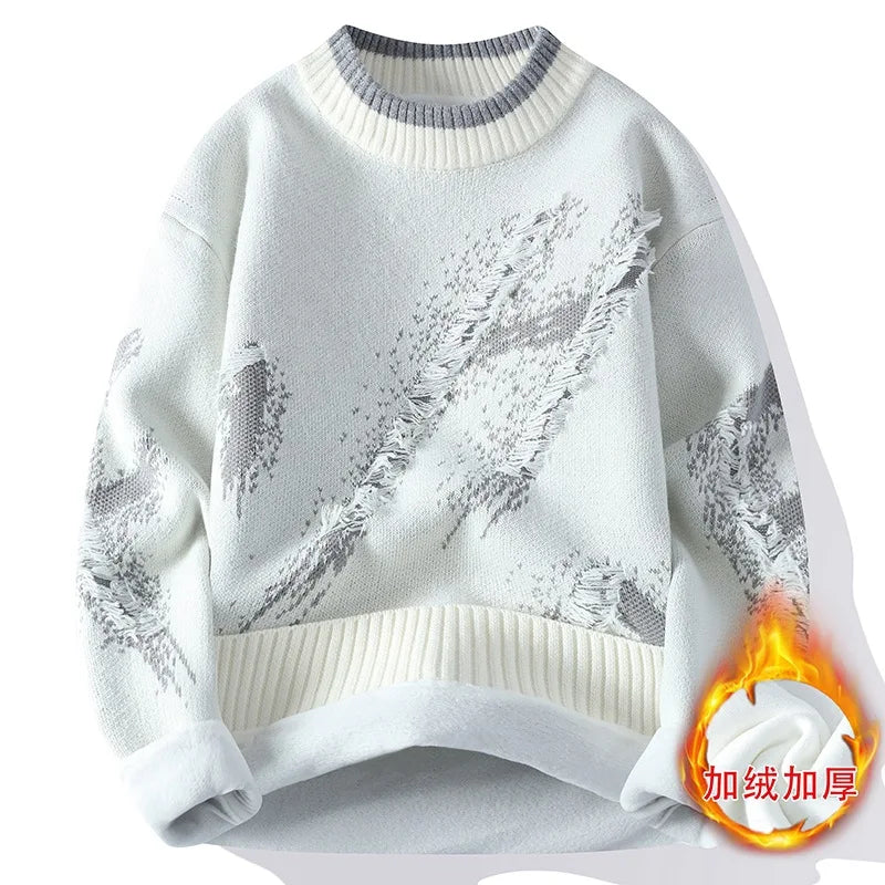 New Fashion Men Streetwear Knitted Sweaters Man Outwear Loose Casual Oneck Pullovers Sweaters Male Fleece Winter Clothing 4Xl