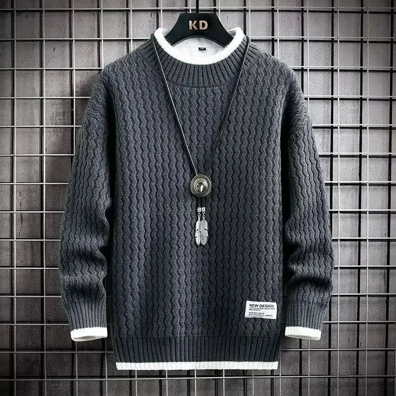 2022 Autumnwinter Trendy Korean Style Loose Fit Knitted Sweater For Men Casual Lazy Line Clothes Jacket Hong Kong Style