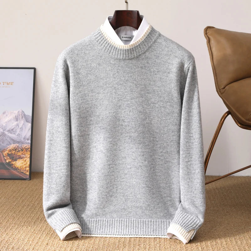 Thickened 100 Pure Wool Mens Semihigh Neck Autumn And Winter New Contrast Bottoming Sweater Business Warm Coat