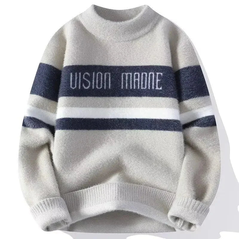 Autumnwinter Thickened Sweater Mens Trendy Loosefit Japanese Knitted Top Winter Hong Kong Style Casual Line Clothes Jacket Ko