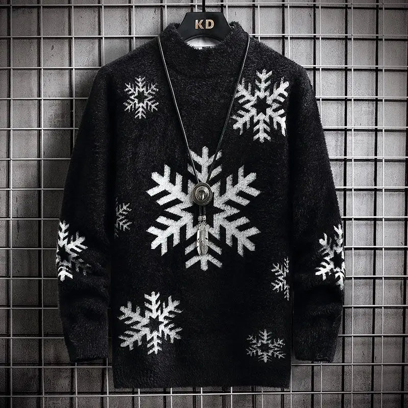 Half High Neck Sweater For Men Thick Imitation Mink Fur Knitted Sweater Youth Thread Jacket